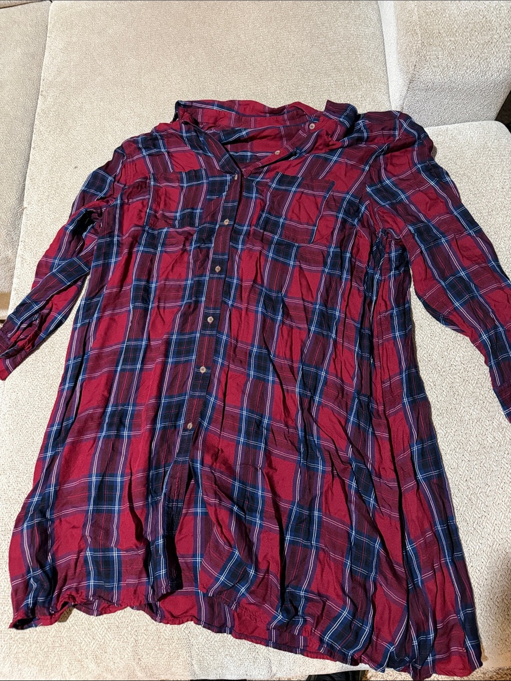 Old Navy Burgundy and Navy Plaid Tunic Shirt